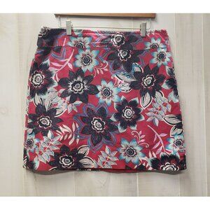 Talbots Floral A-Line Skirt, Red & Blue, Size 14, Fully Lined, Side Zip Close